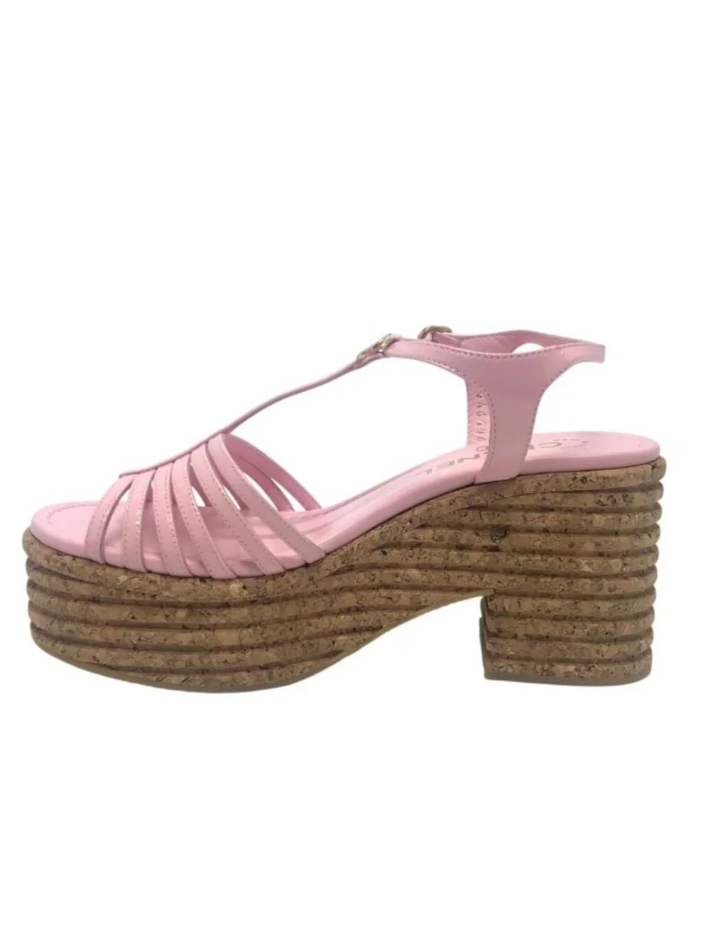 Chanel Sandals CC Logo Strap Enamel Pink